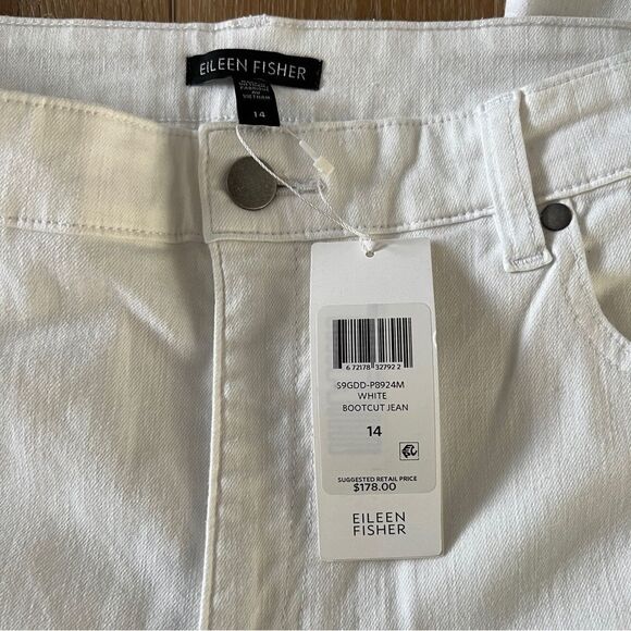 Eileen Fisher NWT Organic Cotton White Boot Cut Jeans Pants Women’s Size 14 - Picture 4 of 5